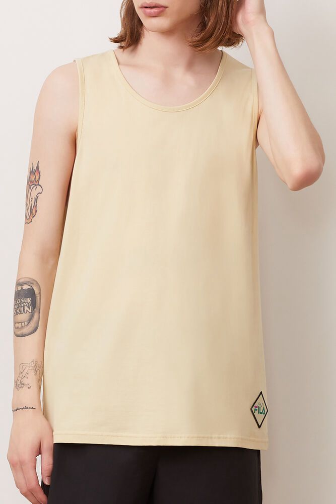 Fila T-Shirt Grid Tank Mens Khaki - India QCO-387046